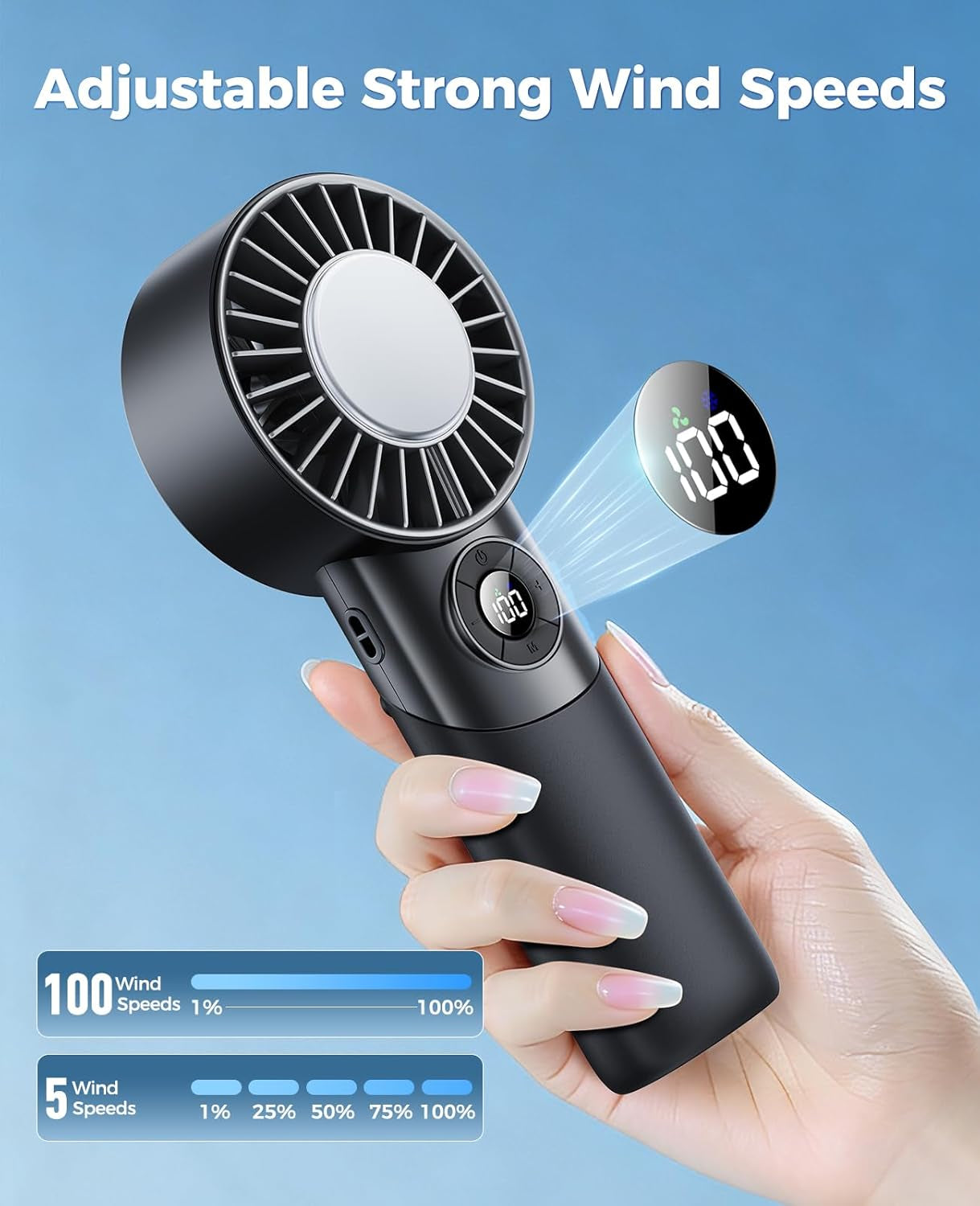 Portable Handheld Fan with Semiconductor Ice Cooling, 5 Seconds Cool down | 4000Mah Handheld Fan/Table Fan/Neck Fan 3 in 1, Rechargeable 10500 RPM Turbo Cooling Fan for Outdoor,Office,Camping,Travel