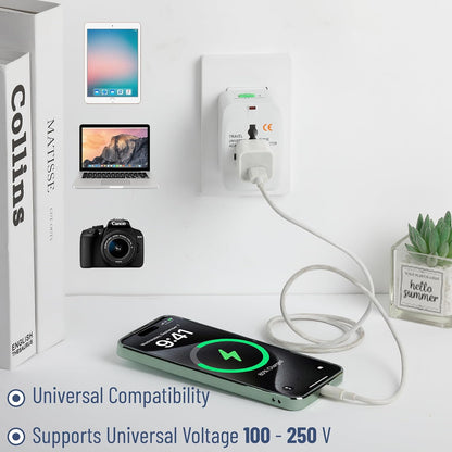 Bates- Universal Adapter for Travel, Compact International Power Adapter for USA, EU, UK, Australia, and India Outlets, All in One