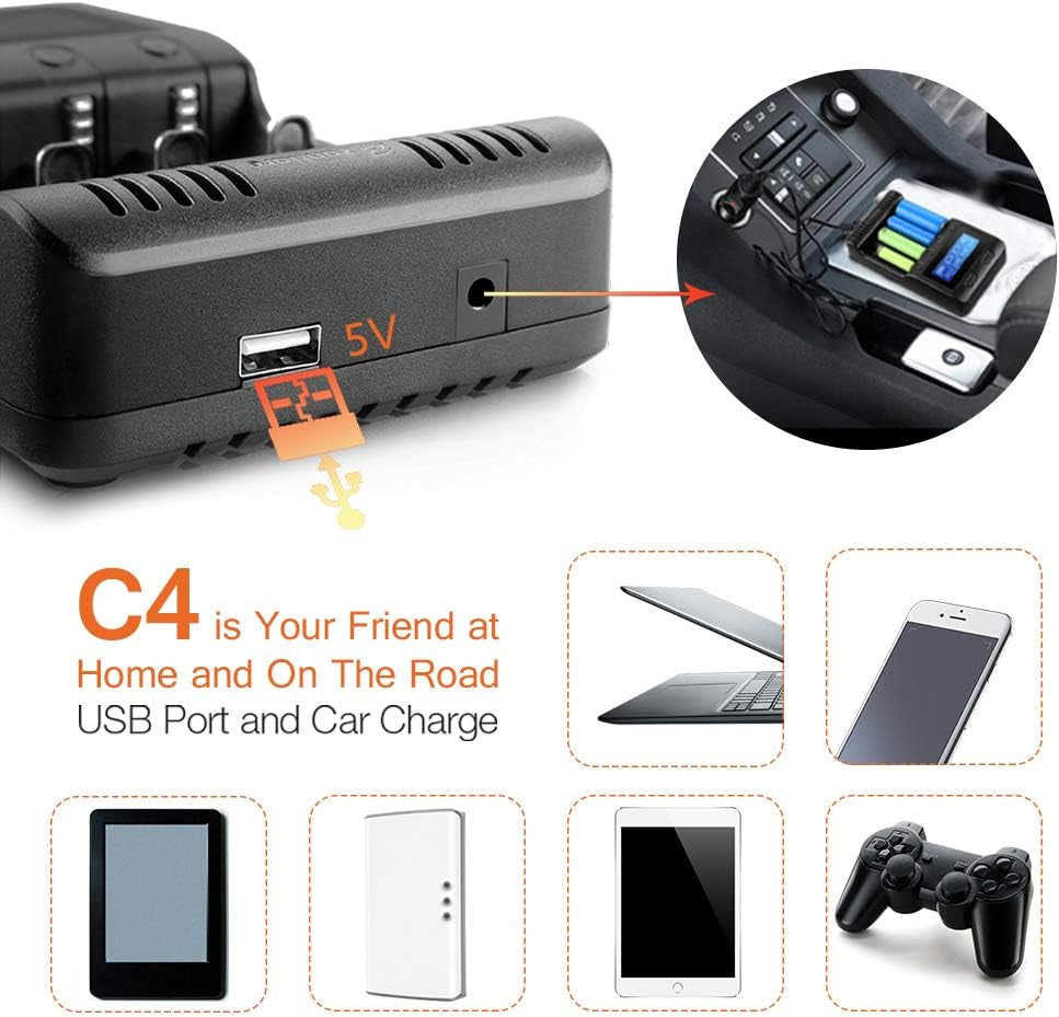 C4 LCD Display Speedy Universal Smart Battery Charger,Battery Capacity Analyzer for Rechargeable Batteries, Aa Battery Charger, 18650 Battery Charger