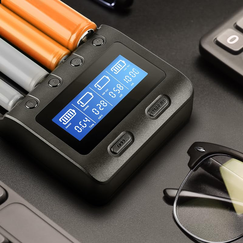 C4 LCD Display Speedy Universal Smart Battery Charger,Battery Capacity Analyzer for Rechargeable Batteries, Aa Battery Charger, 18650 Battery Charger