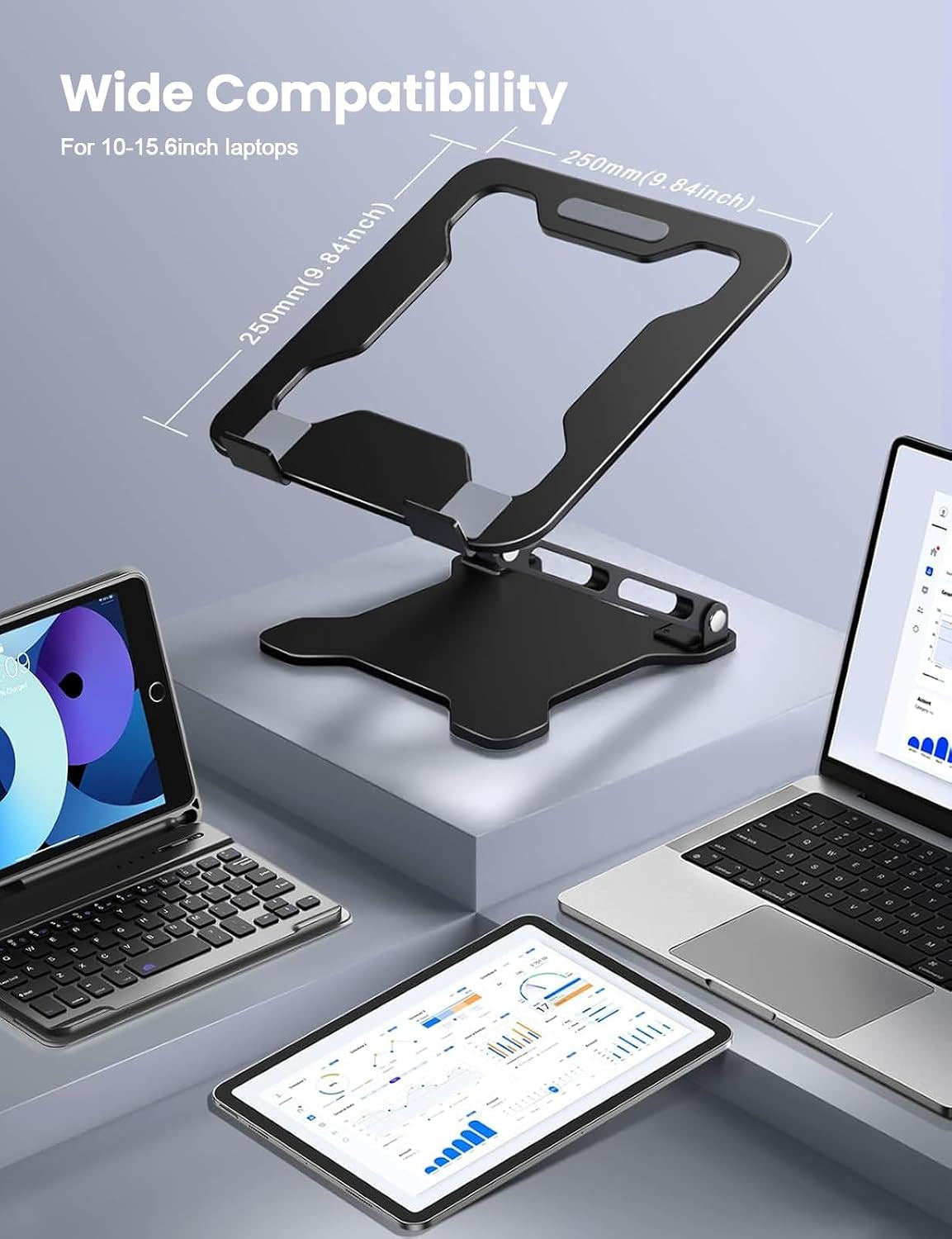 Adjustable Laptop Stand for Desk, Portable Airflow Laptop Riser Holder | Metal, Foldable, Ergonomic, Computer Notebook Stand Perfect for Home Desk, Office, Coffee Shops, Travel, 10-15.6" Laptops