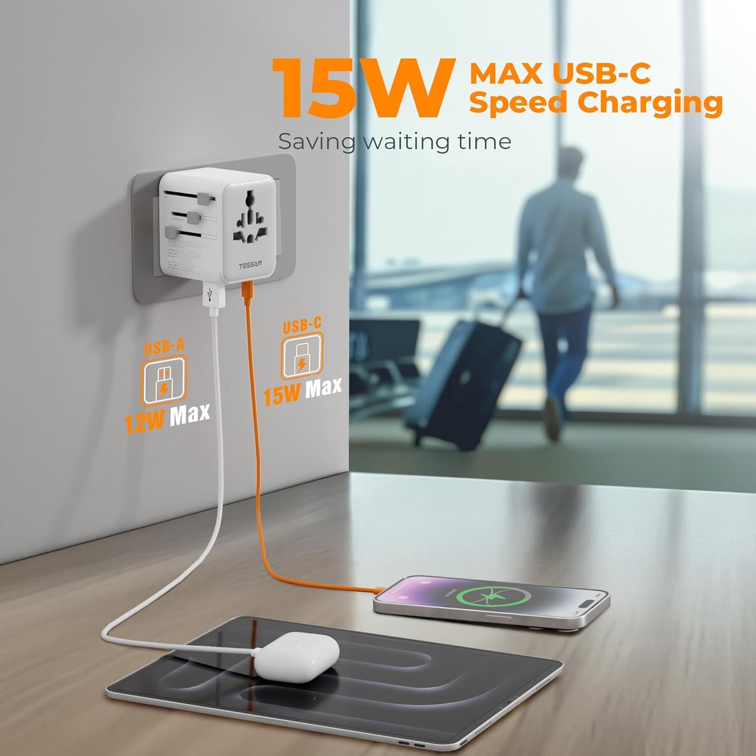 Universal Travel Adapter 28W, International Power Adapter | Travel Adapter Worldwide, 3 USB C 2 USB a Ports, US to European UK Italy Ireland New Zealand, Type C G a I Plug