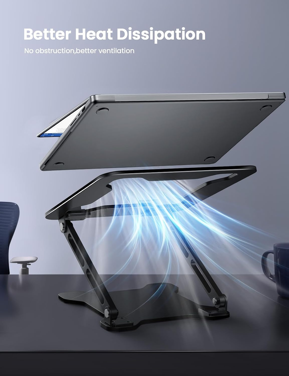 Adjustable Laptop Stand for Desk, Portable Airflow Laptop Riser Holder | Metal, Foldable, Ergonomic, Computer Notebook Stand Perfect for Home Desk, Office, Coffee Shops, Travel, 10-15.6" Laptops