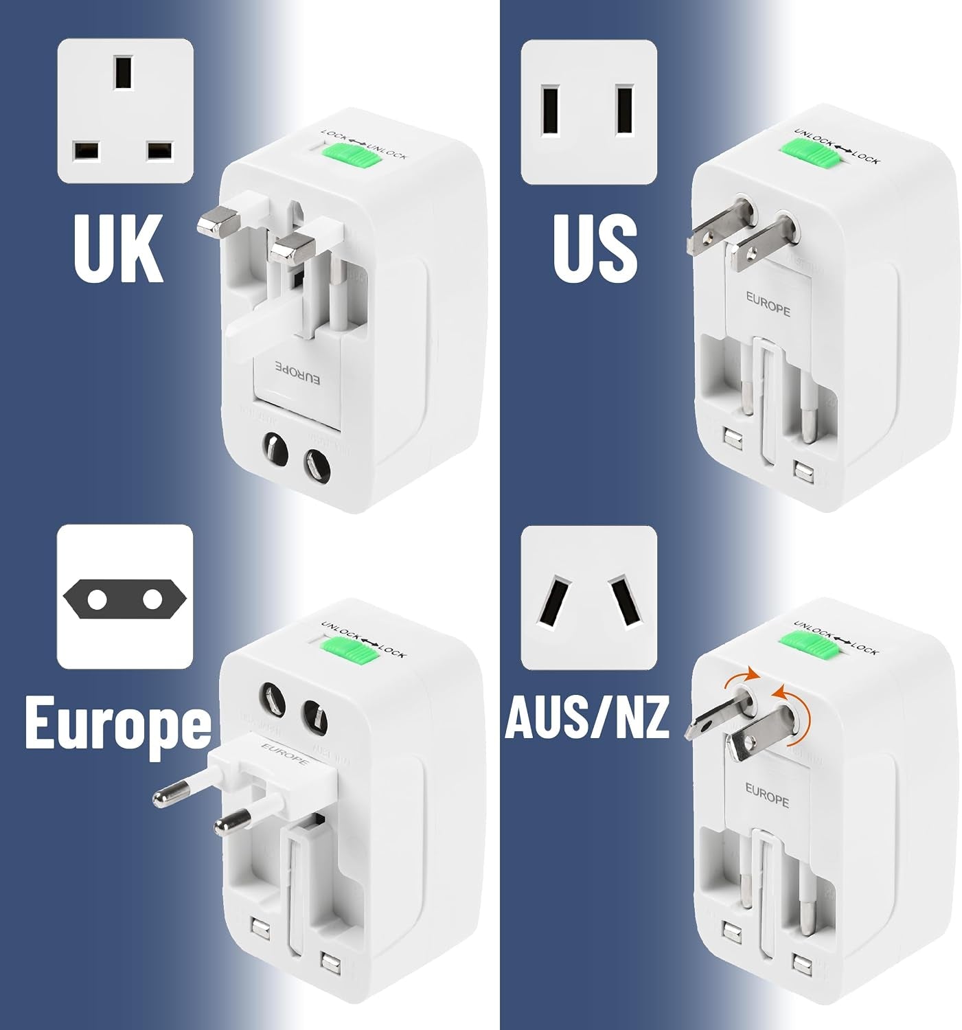 Bates- Universal Adapter for Travel, Compact International Power Adapter for USA, EU, UK, Australia, and India Outlets, All in One