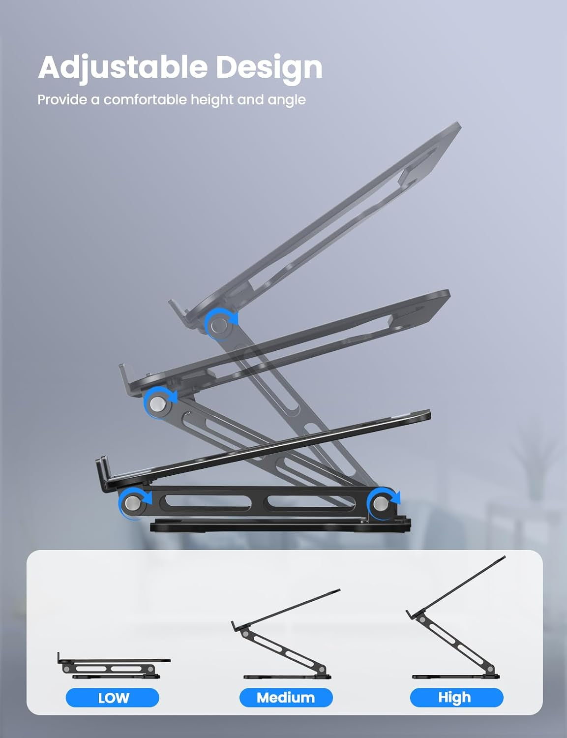 Adjustable Laptop Stand for Desk, Portable Airflow Laptop Riser Holder | Metal, Foldable, Ergonomic, Computer Notebook Stand Perfect for Home Desk, Office, Coffee Shops, Travel, 10-15.6" Laptops