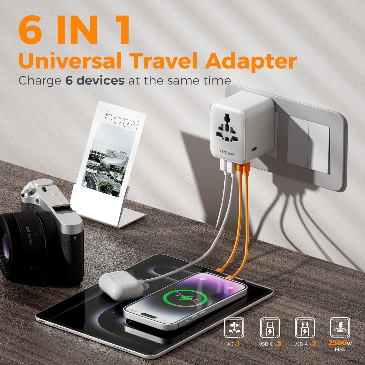 Universal Travel Adapter 28W, International Power Adapter | Travel Adapter Worldwide, 3 USB C 2 USB a Ports, US to European UK Italy Ireland New Zealand, Type C G a I Plug