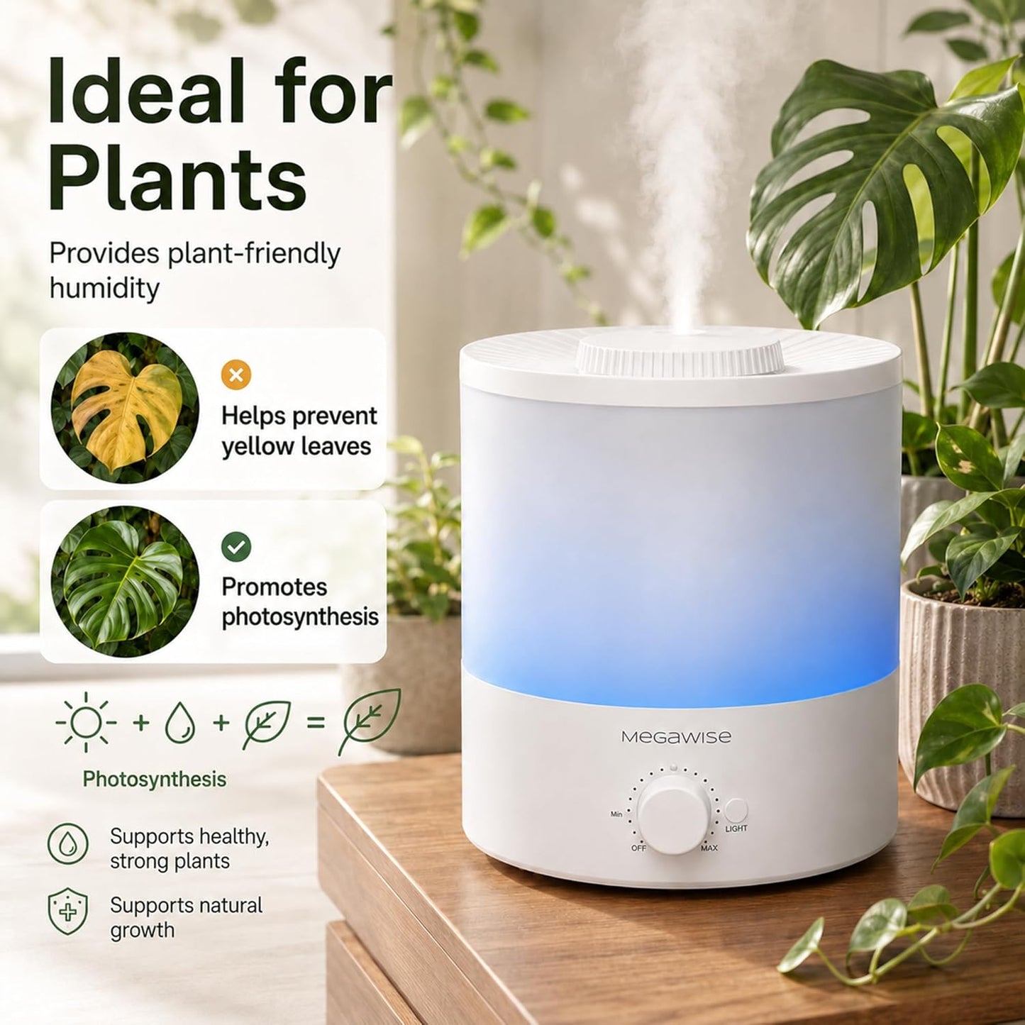 Ultrasonic Cool Mist Humidifier SK7620 - 1.5L Capacity, Whisper-Quiet Operation, Adjustable Mist Output, Auto Shut-Off - Ideal for Home, Office, Baby Room, and Bedroom